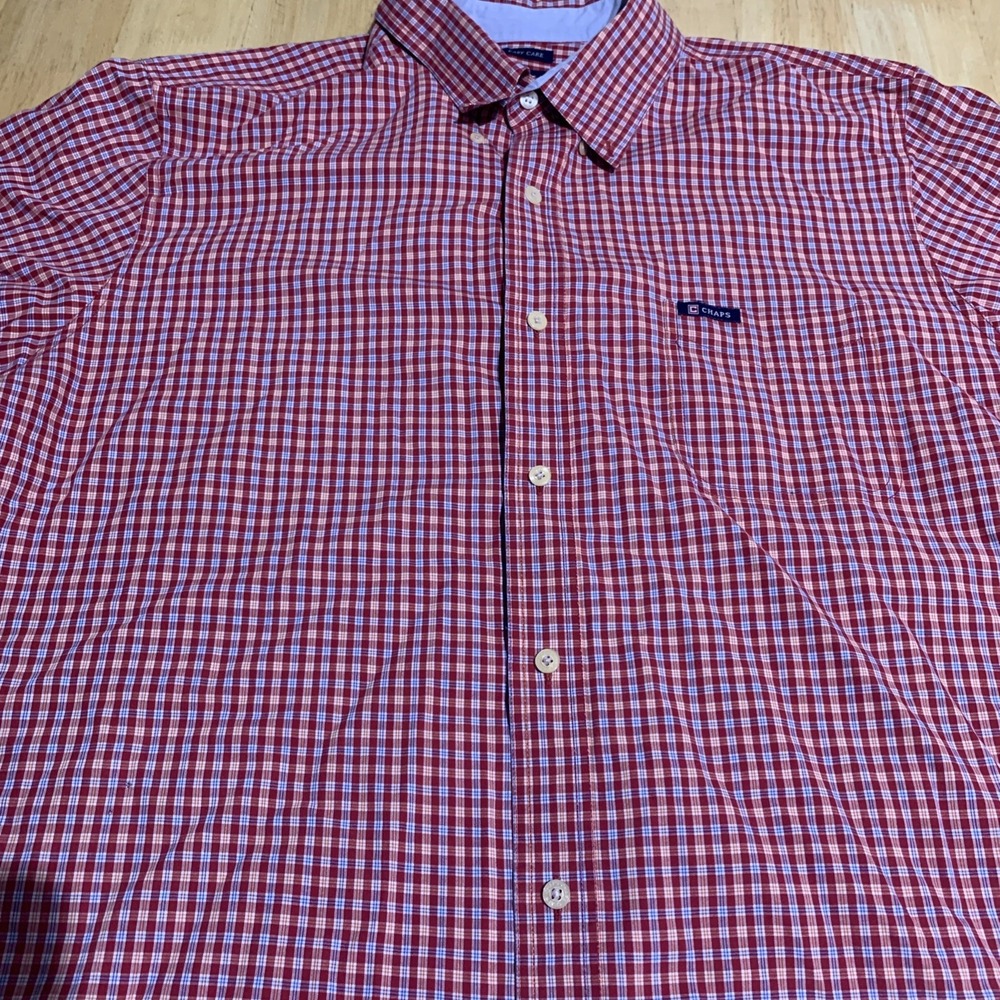 Chaps Shirt‎ Men's XXL  Check Shirt Button Up Short Sleeve Easy Care 0133 - Picture 2 of 9